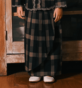 The Embun Collection Girl Instant Pareo Skirt in Checked Brown - Umbi
