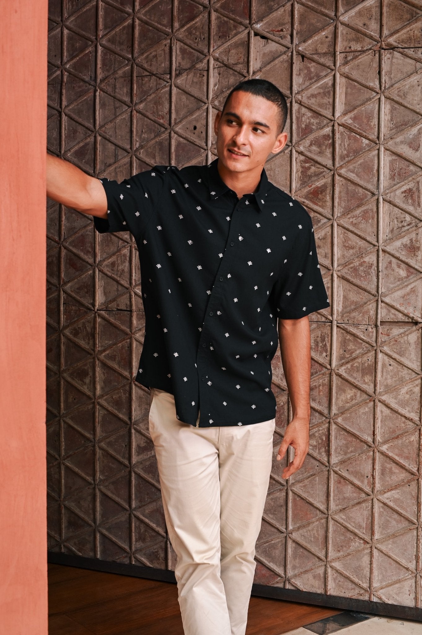 The Embun Collection Men Holiday Shirt in Black Pelita Print - Umbi