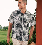 The Embun Collection Men Holiday Shirt in Black & White Banjaran Print - Umbi
