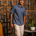 The Embun Collection Men Holiday Shirt in Blue Gemilang Print - Umbi