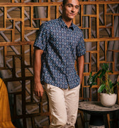 The Embun Collection Men Holiday Shirt in Blue Gemilang Print - Umbi