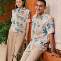 The Embun Collection Men Holiday Shirt in Blue & Olive Banjaran Print - Umbi