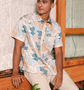 The Embun Collection Men Holiday Shirt in Blue & Olive Banjaran Print - Umbi