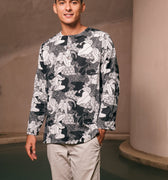 The Embun Collection Men Kurta in Black & White Banjaran Print - Umbi