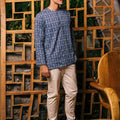 The Embun Collection Men Kurta in Blue Gemilang Print - Umbi