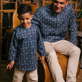 The Embun Collection Men Kurta in Blue Gemilang Print - Umbi