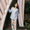 The Embun Collection Women Classic Skirt in Blue & Olive Banjaran Print - Umbi