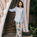 The Embun Collection Women Classic Skirt in Blue & Olive Banjaran Print - Umbi