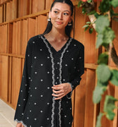The Embun Collection Women Embroidered Kebaya Top in Black Pelita Print - Umbi