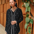 The Embun Collection Women Embroidered Kebaya Top in Black Pelita Print - Umbi