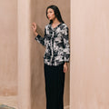 The Embun Collection Women Embroidered Kebaya Top in Black & White Banjaran Print - Umbi