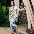 The Embun Collection Women Embroidered Kebaya Top in Blue & Olive Banjaran Print - Umbi