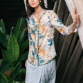 The Embun Collection Women Embroidered Kebaya Top in Blue & Olive Banjaran Print - Umbi