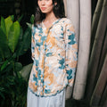 The Embun Collection Women Embroidered Kebaya Top in Blue & Olive Banjaran Print - Umbi