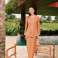 The Embun Collection Women Embroidered Kebaya Top in Brown Diamond Print - Umbi