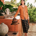 The Embun Collection Women Embroidered Kebaya Top in Brown Diamond Print - Umbi