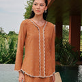 The Embun Collection Women Embroidered Kebaya Top in Brown Diamond Print - Umbi