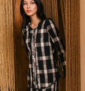 The Embun Collection Women Embroidered Kebaya Top in Checked Black - Umbi