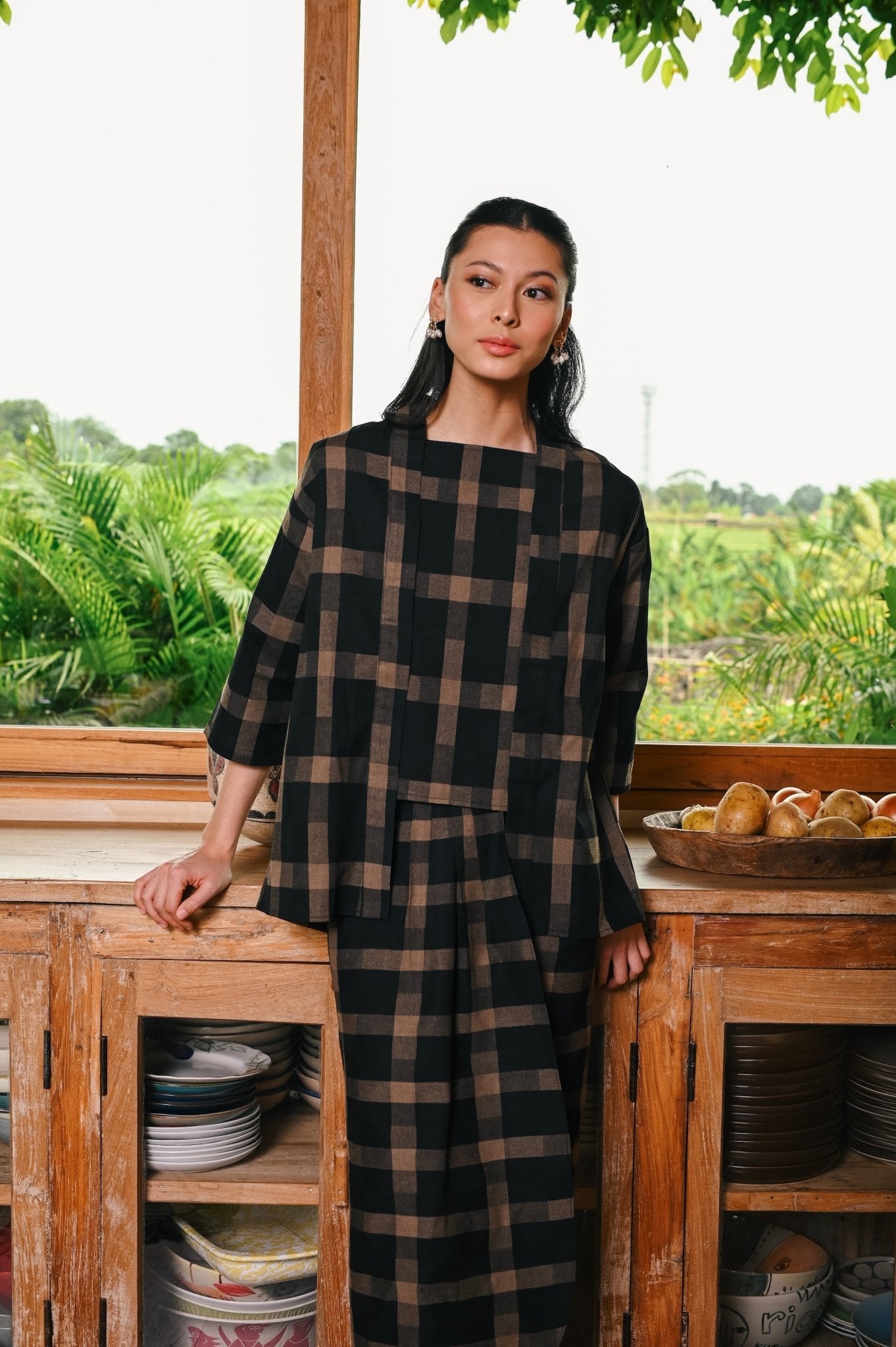 The Embun Collection Women Kebaya 2 - in - 1 in Checked Brown - Umbi