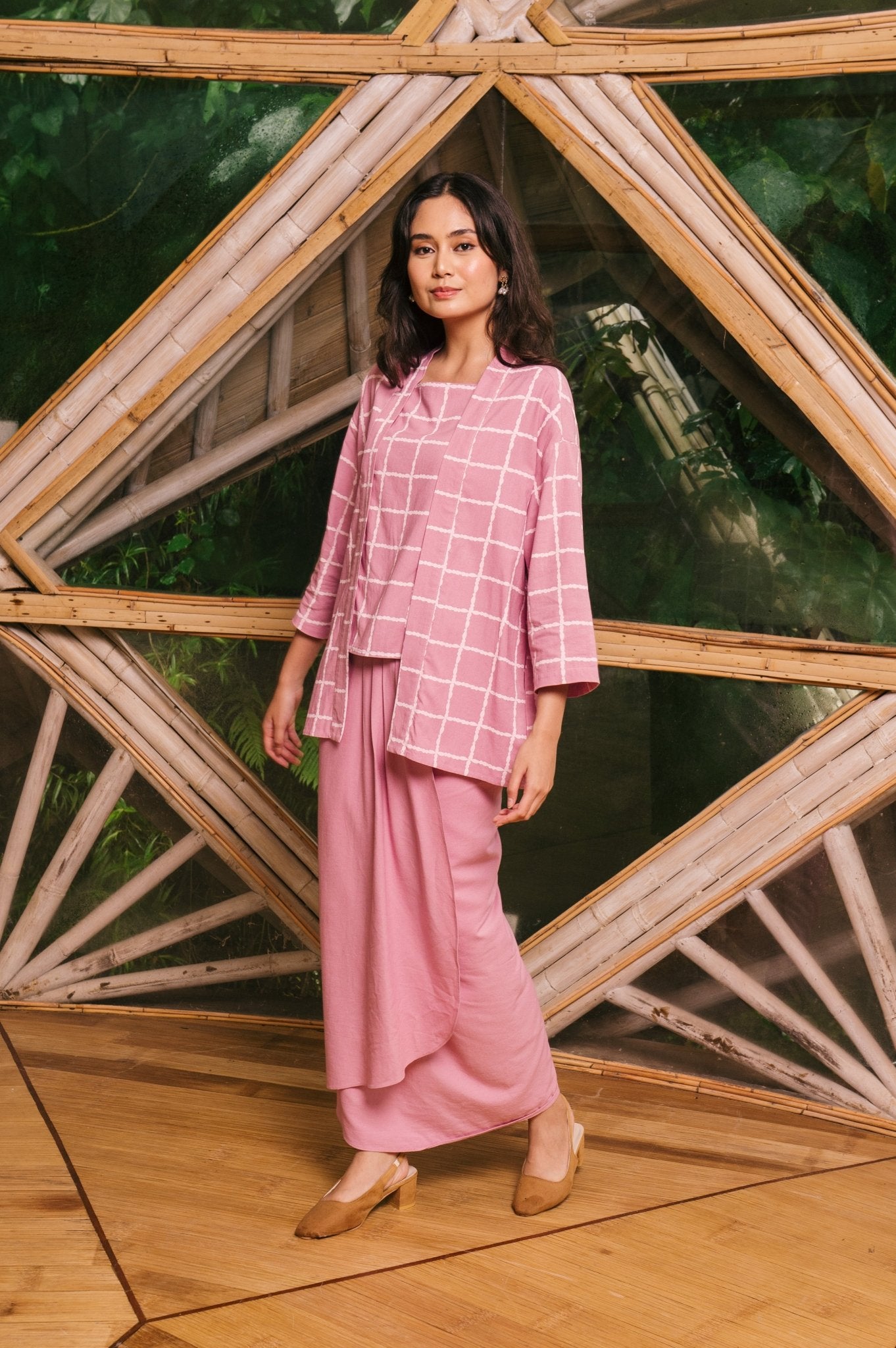 The Embun Collection Women Kebaya 2 - in - 1 in Checked Pink - Umbi