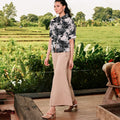 The Embun Collection Women Short Sleeves Loose Fit Blouse in Black & White Banjaran Print - Umbi
