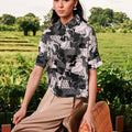 The Embun Collection Women Short Sleeves Loose Fit Blouse in Black & White Banjaran Print - Umbi