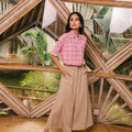 The Embun Collection Women Short Sleeves Loose Fit Blouse in Checked Pink - Umbi