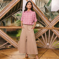The Embun Collection Women Short Sleeves Loose Fit Blouse in Checked Pink - Umbi