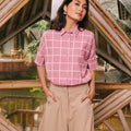 The Embun Collection Women Short Sleeves Loose Fit Blouse in Checked Pink - Umbi