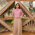 The Embun Collection Women Short Sleeves Loose Fit Blouse in Checked Pink - Umbi