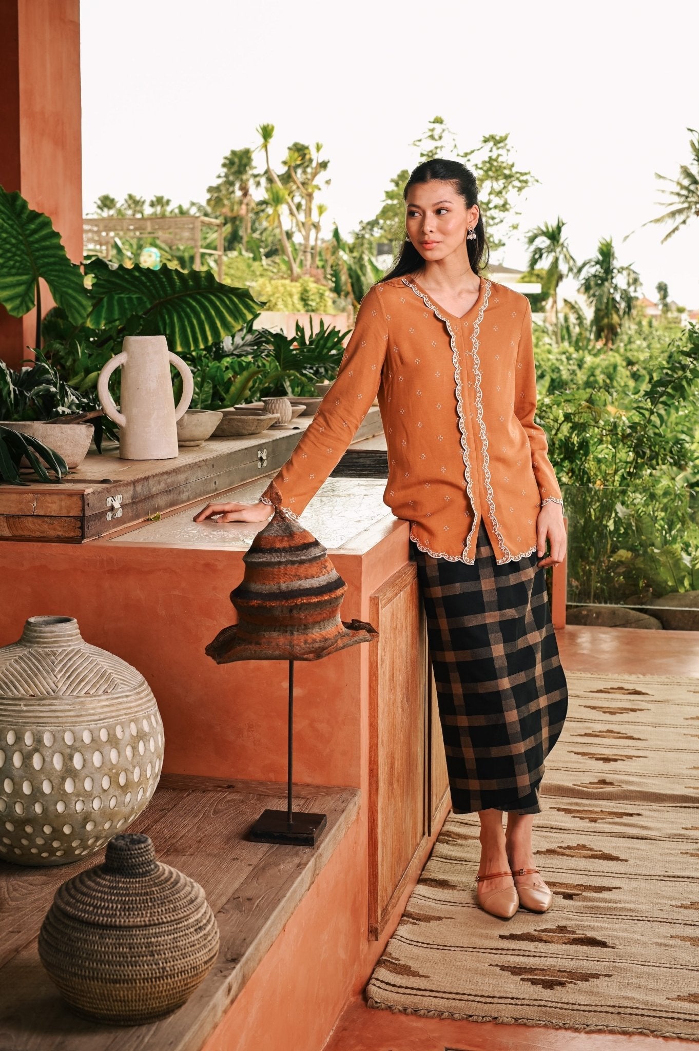 The Embun Collection Women Wrap Skirt in Checked Brown - Umbi