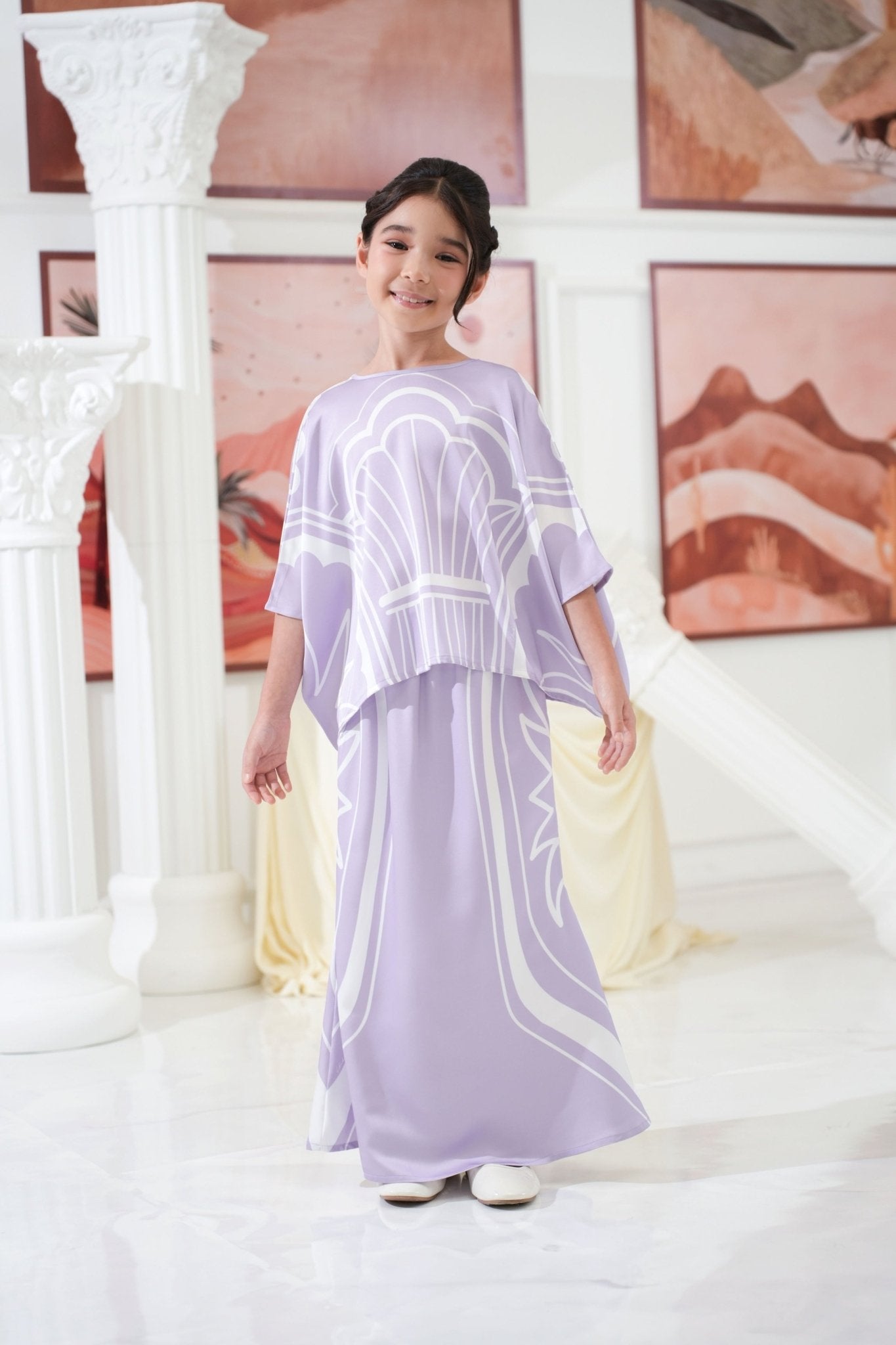 The Galleria Collection Girl Saloma Set In Lilac Athens Print - Umbi