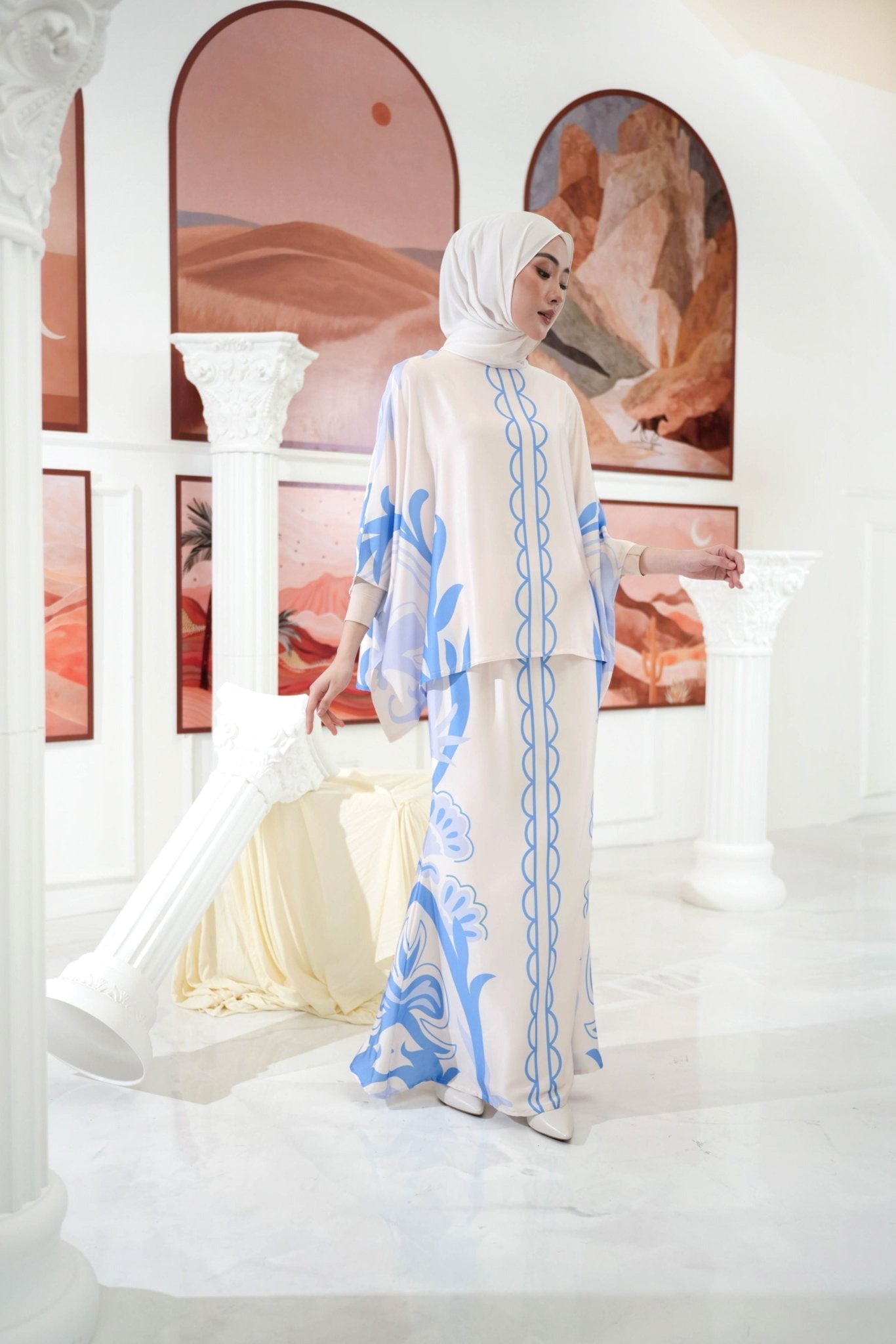 The Galleria Collection Pt.1 Women Saloma Set In Light Blue Forest Print - Umbi