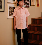 The Huā Collection Boy Holiday Shirt in 韵 Cadence Jacquard Pink - Umbi