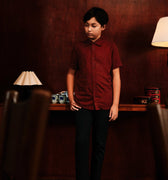 The Huā Collection Boy Holiday Shirt in Maroon - Umbi