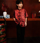 The Huā Collection Boy Short Sleeves Samfu in 韵 Cadence Bamboo Maroon - Umbi