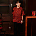 The Huā Collection Boy Short Sleeves Samfu in 韵 Cadence Jacquard Maroon - Umbi
