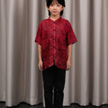The Huā Collection Boy Short Sleeves Samfu in 韵 Cadence Jacquard Maroon - Umbi