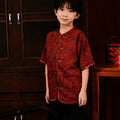 The Huā Collection Boy Short Sleeves Samfu in 韵 Cadence Jacquard Maroon - Umbi