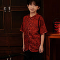 The Huā Collection Boy Short Sleeves Samfu in 韵 Cadence Jacquard Maroon - Umbi
