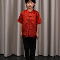 The Huā Collection Boy Short Sleeves Samfu in 韵 Cadence Jacquard Red - Umbi