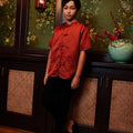 The Huā Collection Boy Short Sleeves Samfu in 韵 Cadence Jacquard Red - Umbi