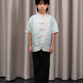The Huā Collection Boy Short Sleeves Samfu in 韵 Cadence Jacquard Soft Blue - Umbi