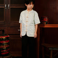 The Huā Collection Boy Short Sleeves Samfu in 韵 Cadence Jacquard Soft Blue - Umbi