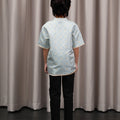 The Huā Collection Boy Short Sleeves Samfu in 韵 Cadence Jacquard Soft Blue - Umbi
