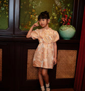 The Huā Collection Girl Puff Sleeves Cheongsam in 蕊 Blossom Jacquard Gold - Umbi