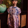The Huā Collection Girl Puff Sleeves Cheongsam in 蕊 Blossom Jacquard Violet - Umbi