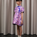 The Huā Collection Girl Puff Sleeves Cheongsam in 蕊 Blossom Jacquard Violet - Umbi