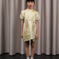 The Huā Collection Girl Puff Sleeves Cheongsam in 蕊 Blossom Jacquard Yellow - Umbi