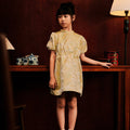 The Huā Collection Girl Puff Sleeves Cheongsam in 蕊 Blossom Jacquard Yellow - Umbi